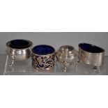 Four various sterling silver salt cellars