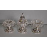 Continental silver and cut crystal inkwell set