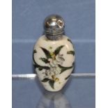 Victorian silver topped ceramic perfume bottle