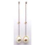 18ct gold diamond and pearl drop earrings