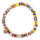 Gold and enamel semaphore bracelet