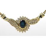 Gold, sapphire and diamond necklace.