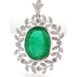 12.04ct Emerald, diamond and platinum pendant