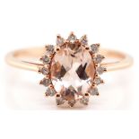 Morganite, diamond and 10ct rose gold ring