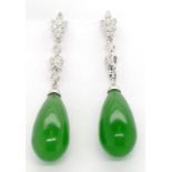 Jade, diamond and 18ct gold drop earrings