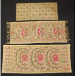 Three Greek embroided linen panels