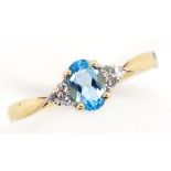 Sky blue topaz, diamond and 14ct gold ring