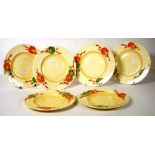 Six Clarice Cliff side plates