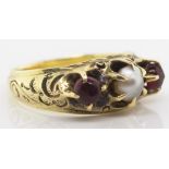 Georgian gold, garnet and seed pearl ring.