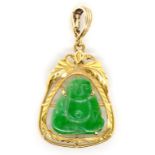 Chinese Gold and carved jade Buddha pendant