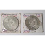 Two 1948 Mexican 5 peso silver coins