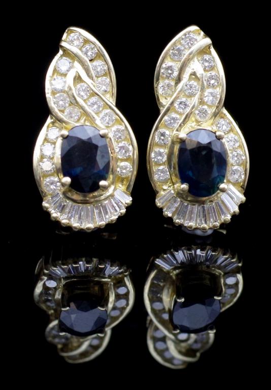 Gold, sapphire and diamond earrings.