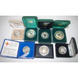 Seven various RAM commemorative silver coins