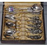 Cased set six continental silver coffee spoons
