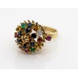 14ct yellow gold multi-gem daisy ring