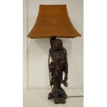 Vintage carved wood Buddha electric lamp