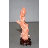 Chinese carved coral figurine of a Guanyin