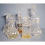 Six various crystal spirit decanters