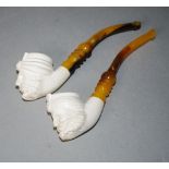 Two Meerschaum style tobacco pipes