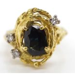 Modernist 18ct gold sapphire and diamond ring