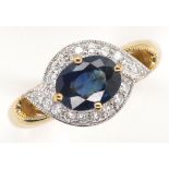 Sapphire, diamond and 9ct gold ring.