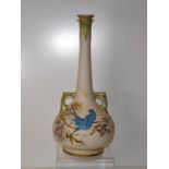 Royal Worcester hand painted long necked vase