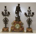 Antique French marble and spelter clock garniture