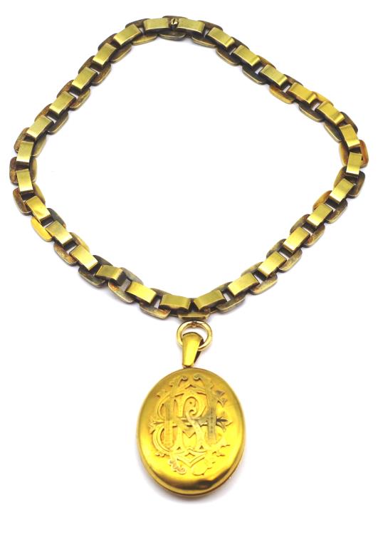 Australian gold locket & gold flat link chain - Image 2 of 10