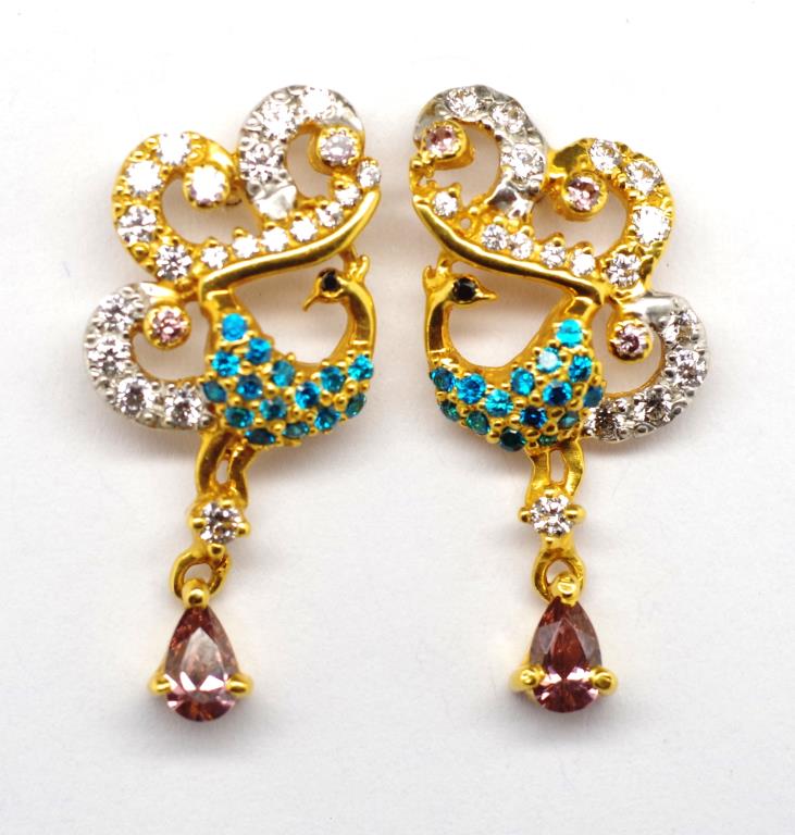 22ct gold peacock stud earrings