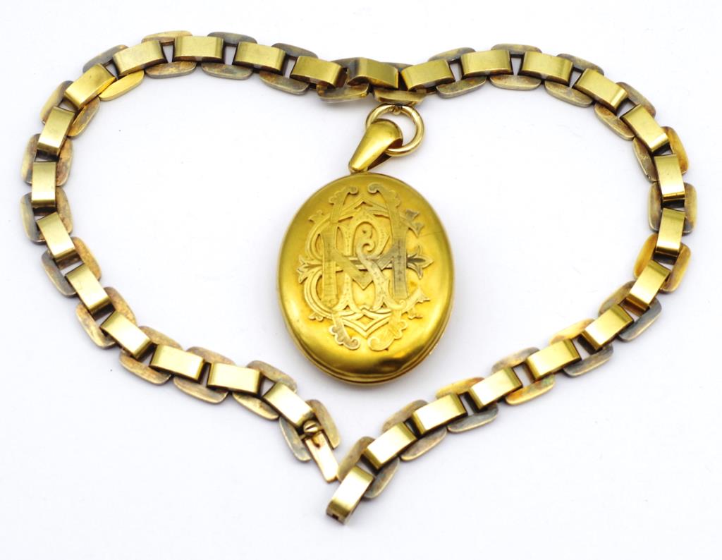 Australian gold locket & gold flat link chain - Image 4 of 10