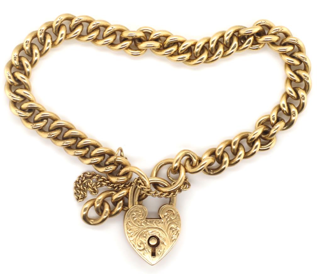 9ct gold bracelet and heart padlock