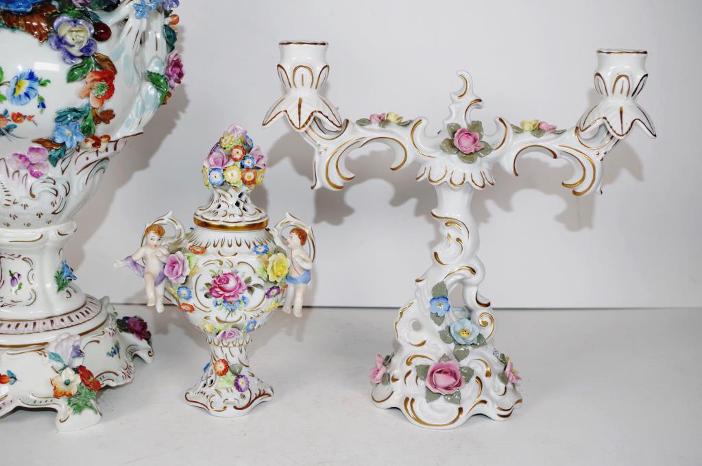 Three Dresden type floral encrusted vessels - Image 2 of 7