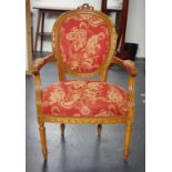 Louis XVI style walnut Aubusson armchair