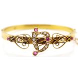 Antique Australian 15ct gold, ruby & pearl bangle