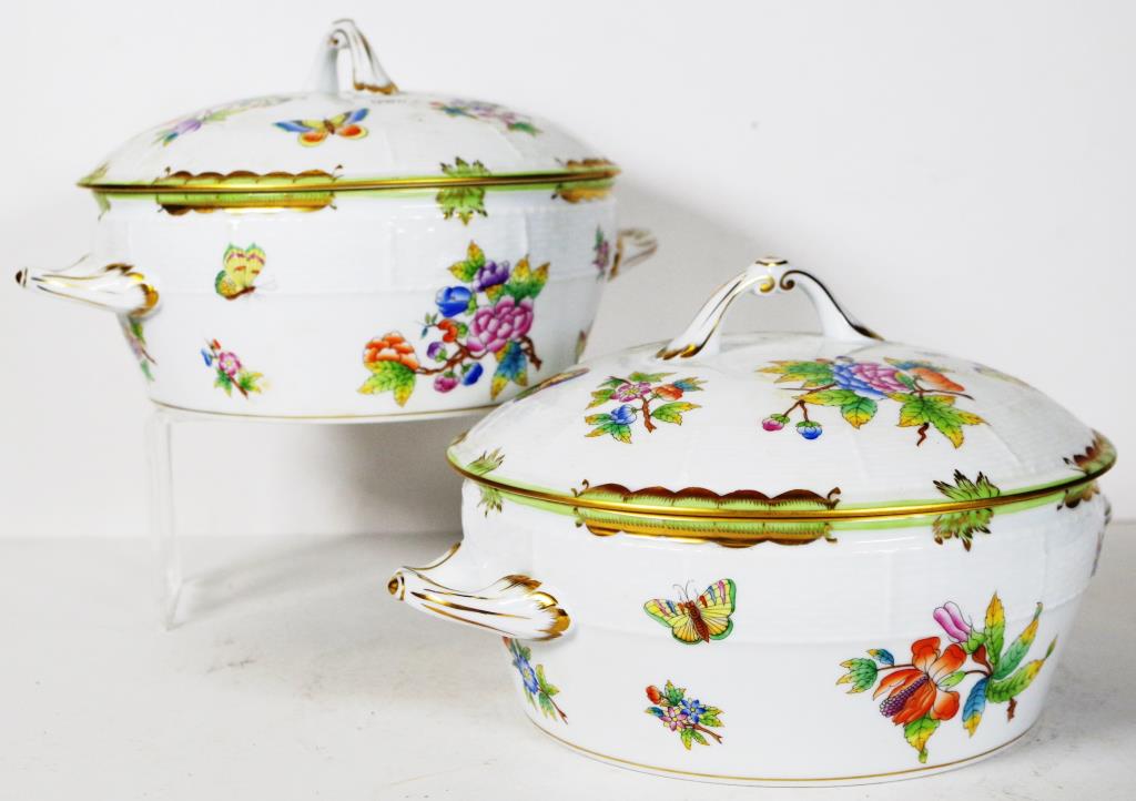 Pair Herend hand painted lidded tureens