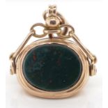 Antique 9ct gold, carnelian and bloodstone fob