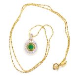 Emerald, diamond and 18ct gold pendant & chain