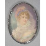 Antique French hand painted portrait miniature