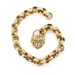 9ct gold cable chain bracelet and heart lock clasp