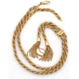 Two tone 9ct gold tassle necklace
