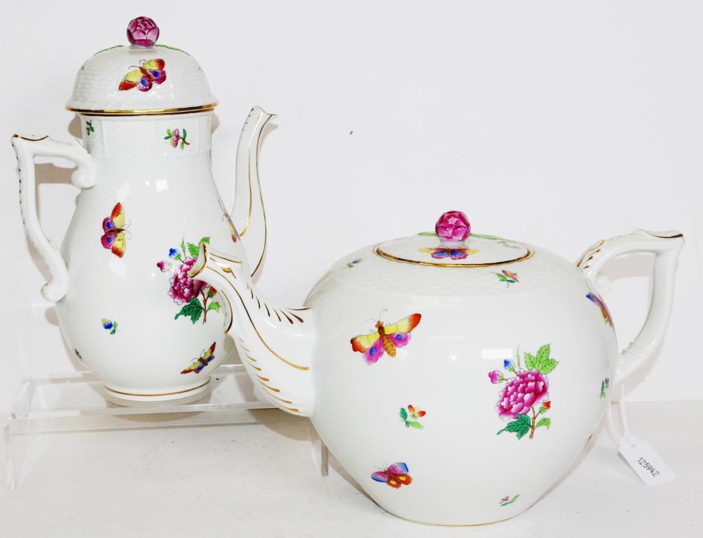 Pair Herend Queen Victoria tea & coffee pots