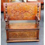 Antique inlaid oak monk's bench