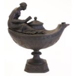 Wedgwood black basalt vestal oil lamp and cover,