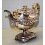 Good George IV sterling silver pedestal teapot