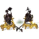 Pair of French ormolu and painted andirons