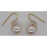 Pair of Mikimoto pearl and yellow gold earrings