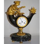 French gilt and patinated bronze mantle clock