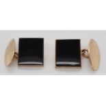 Pair of 9ct gold and onyx cuff links