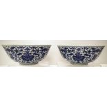 Two large Qing Chinese blue & white food bowls