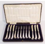 Cased set sterling silver desert knives & forks